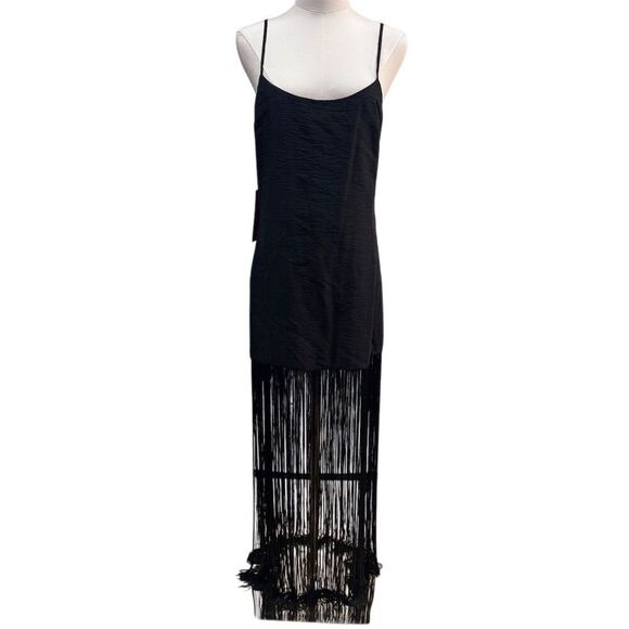 NWT Simon Miller Women's Black Zodiac Draped Fringe Gown Size 6 Maxi Dress - Picture 1 of 10